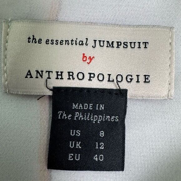 Anthropologie The Essential Jumpsuit Linen Blend Cream striped women’s Size 8 - Picture 4 of 9